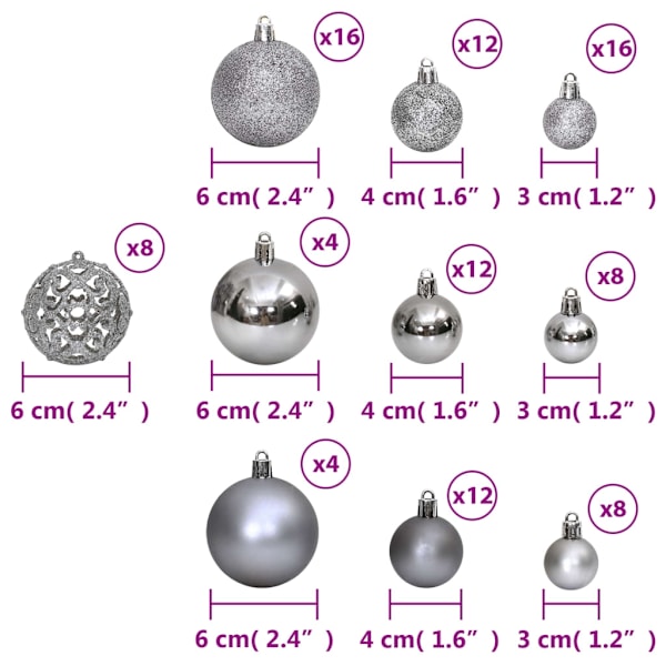 vidaXL Julgranskulor 100 st grå 3/4/6 cm Grå
