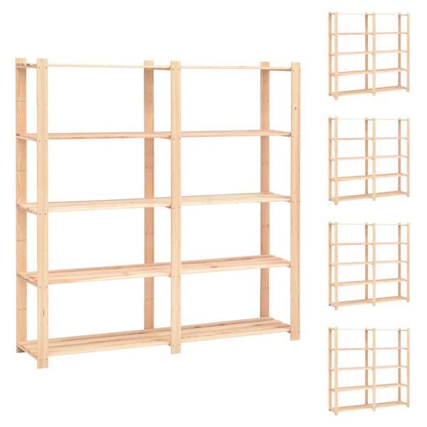 vidaXL Förvaringshylla 5 hyllor 5 st 170x38x170 cm massiv furu 500 kg Beige