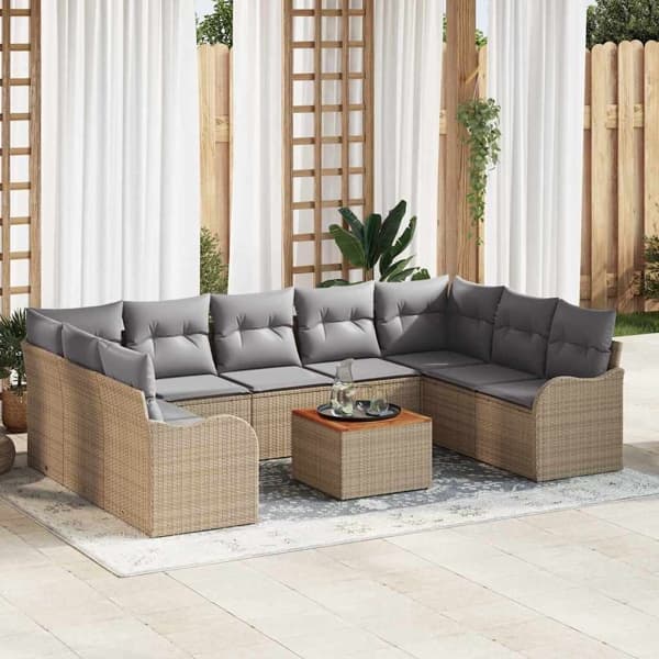 vidaXL Trädgårdsoffset 10 st Beige konstrotting Beige