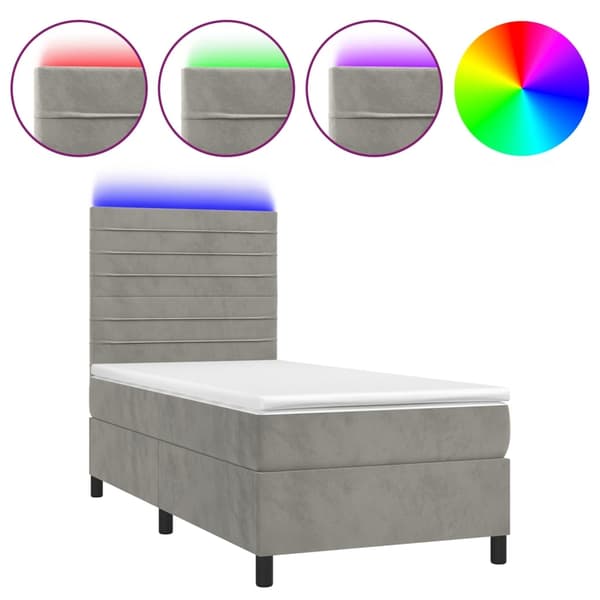 vidaXL Ramsäng med madrass & LED ljusgrå 80x200 cm sammet Grå
