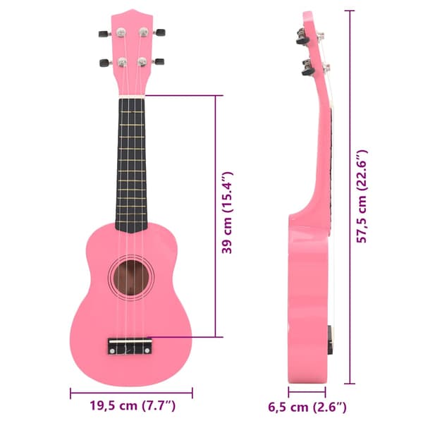vidaXL Sopranukulele med väska för barn sopran rosa 23"