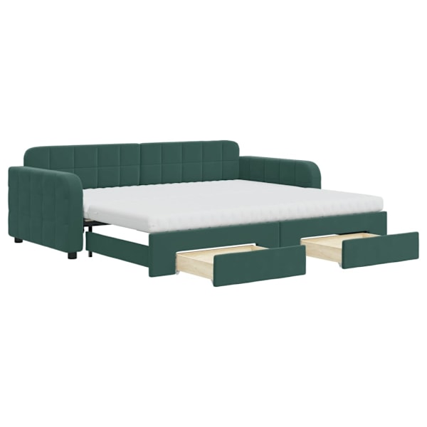 vidaXL Dagbädd utdragbar med lådor mörkgrön 90x200 cm sammet Grön