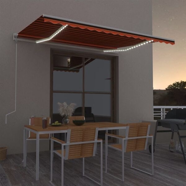vidaXL Automatisk markis med vindsensor & LED 400x300 cm orange/brun Orange