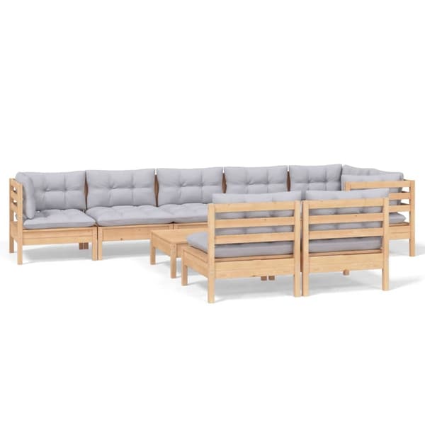 vidaXL Loungegrupp med dynor 9 delar grå furu grå
