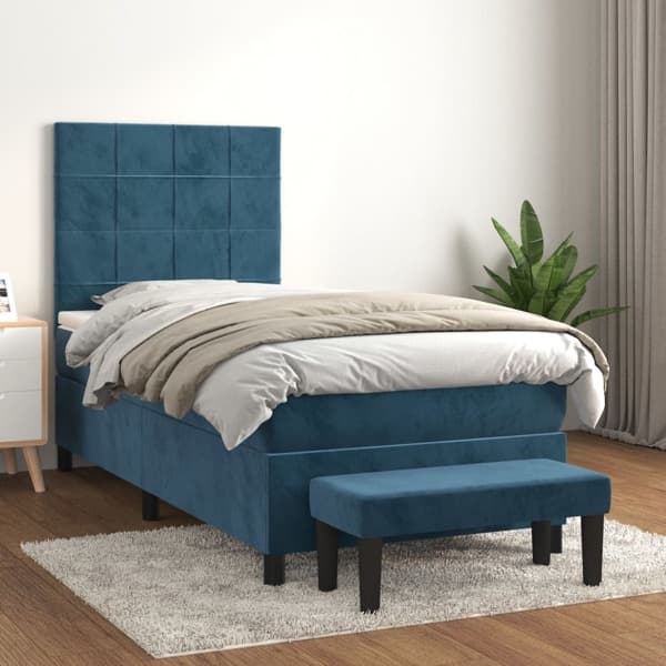 vidaXL Ramsäng med madrass mörkblå 100x200 cm sammet Blå