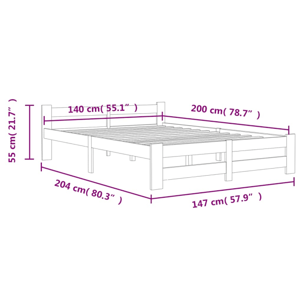 vidaXL Sängram honungsbrun massiv furu 140x200 cm Brun