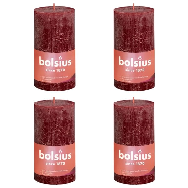 Bolsius Rustika blockljus 4-pack 130x68 mm sammetsröd Röd