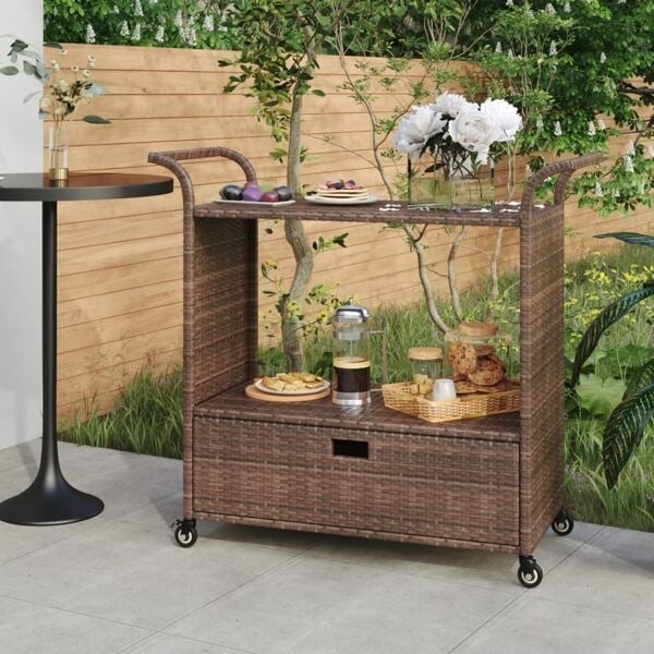 vidaXL Serveringsvagn med låda brun 100x45x97 cm konstrotting Brun