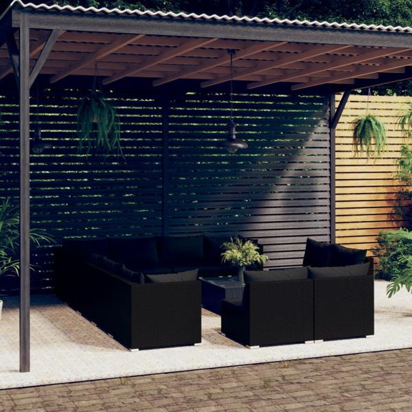 vidaXL Loungegrupp för trädgården m. dynor 13 delar svart konstr Svart
