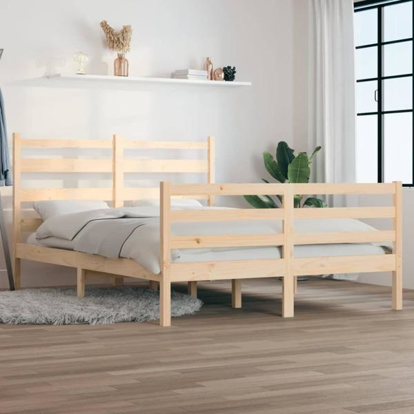 vidaXL Sängram massiv furu 160x200 cm Brun