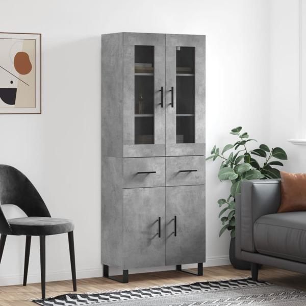 vidaXL Högskåp betonggrå 69,5x34x180 cm konstruerat trä Grå