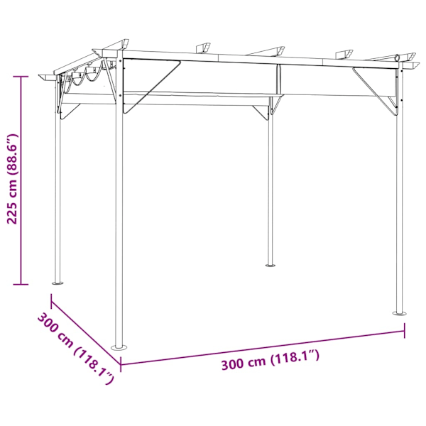 vidaXL Pergola med infällbart tak taupe 3x3 m stål 180 g/m² Taupe