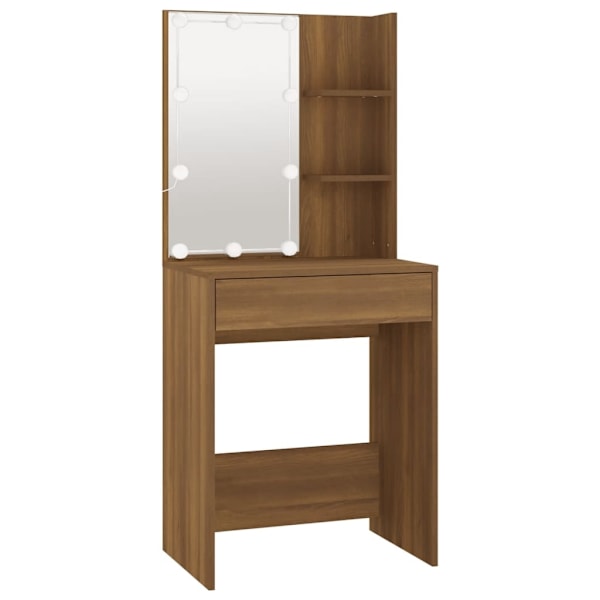 vidaXL Sminkbord med LED brun ek 60x40x140 cm Brun