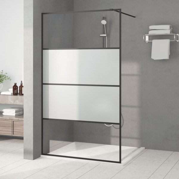 vidaXL Duschvägg svart 115x195 cm halvfrostat ESG-glas Svart