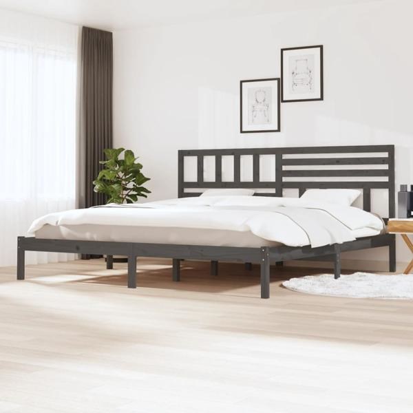 vidaXL Sängram grå massiv furu 200x200 cm grå