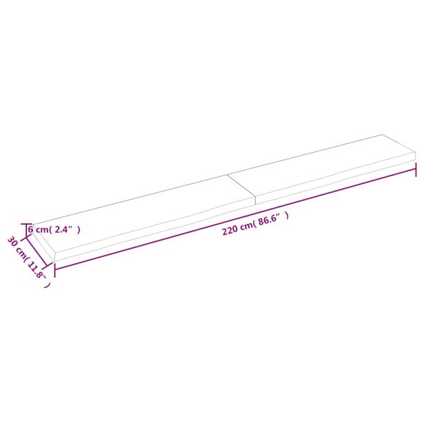 vidaXL Bänkskiva för badrum 220x30x(2-6) cm obehandlat massivt t Brun