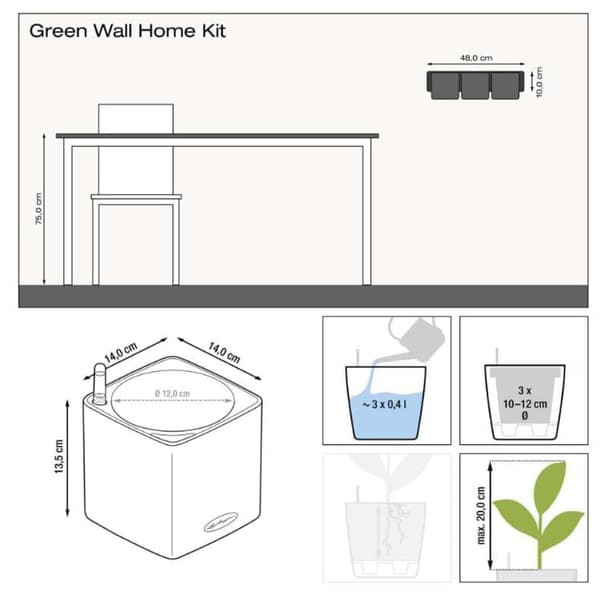 LECHUZA Blomkrukor 3 st Green Wall Home Kit vit Vit