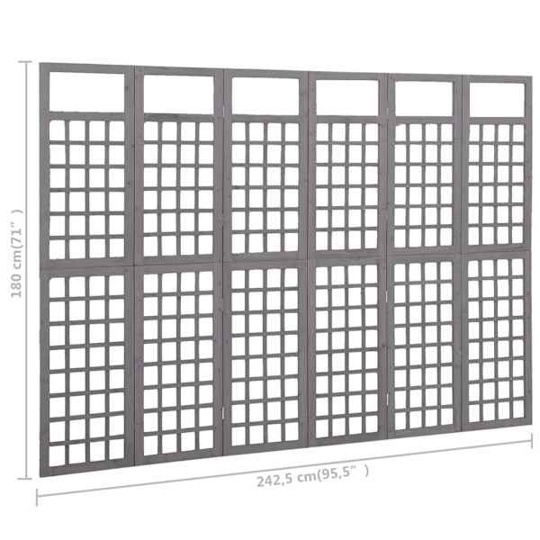 vidaXL Rumsavdelare/Spaljé 6 paneler massiv furu grå 242,5x180 cm grå