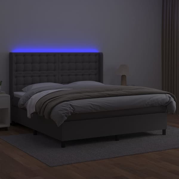 vidaXL Ramsäng med madrass & LED grå 160x200 cm konstläder Grå