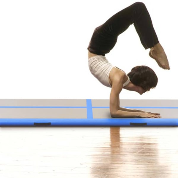vidaXL Uppblåsbar gymnastikmatta med pump 700x100x10 cm PVC blå grå
