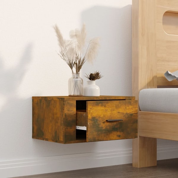 vidaXL Väggmonterat sängbord rökfärgad ek 50x36x25 cm Brun