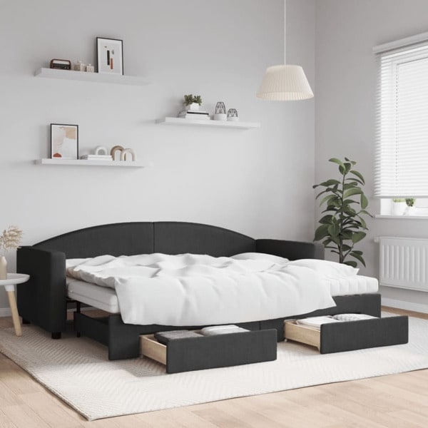 vidaXL Dagbädd utdragbar med lådor svart 80x200 cm tyg Svart