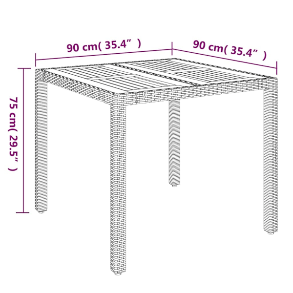 vidaXL Trädgårdsbord med träskiva svart 90x90x75 cm konstrotting Svart