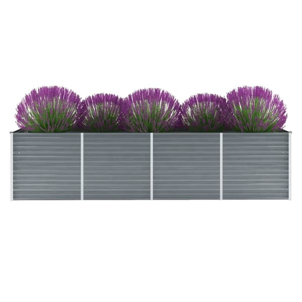 vidaXL Odlingslåda upphöjd galvaniserat stål 320x80x77 cm grå grå