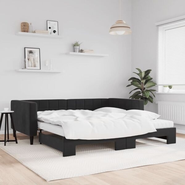 vidaXL Dagbädd utdragbar och madrasser svart 100x200 cm sammet Svart