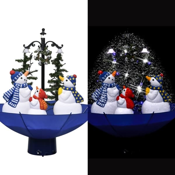 vidaXL Julgran med snö och paraplybas blå 75 cm PVC Blå