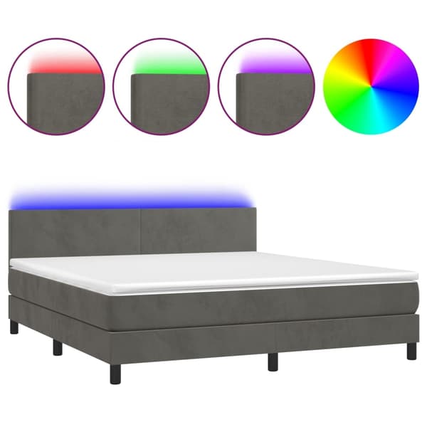 vidaXL Ramsäng med madrass & LED mörkgrå 180x200 cm sammet Grå