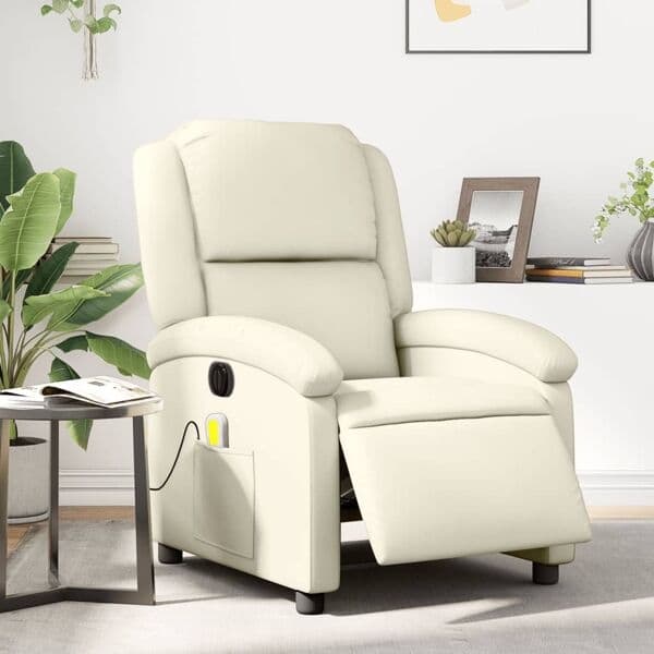vidaXL Elektrisk massagefåtölj gräddvit konstläder Kräm