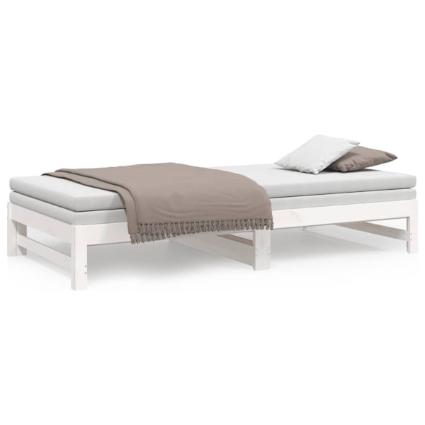 vidaXL Utdragbar dagbädd vit 2x(90x200) cm massiv furu Vit