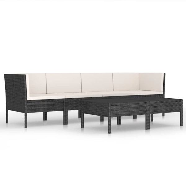 vidaXL Loungeset med dynor 6 delar svart konstrotting Svart