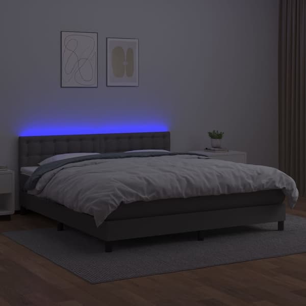 vidaXL Ramsäng med madrass & LED grå 160x200 cm konstläder Grå
