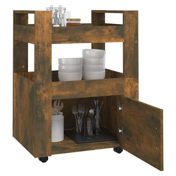 vidaXL Köksvagn rökfärgad ek 60x45x80 cm konstruerat trä Brun