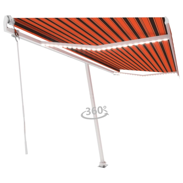 vidaXL Automatisk markis med vindsensor & LED 500x300 cm orange/brun Orange