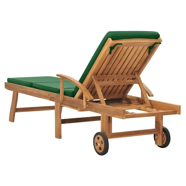 vidaXL Solsäng med dyna massiv teak grön Grön