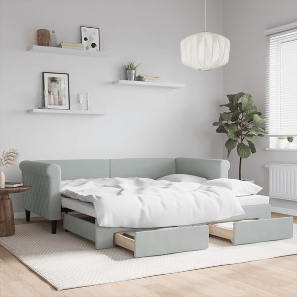 vidaXL Dagbädd utdragbar med lådor ljusgrå 90x190 cm sammet Grå
