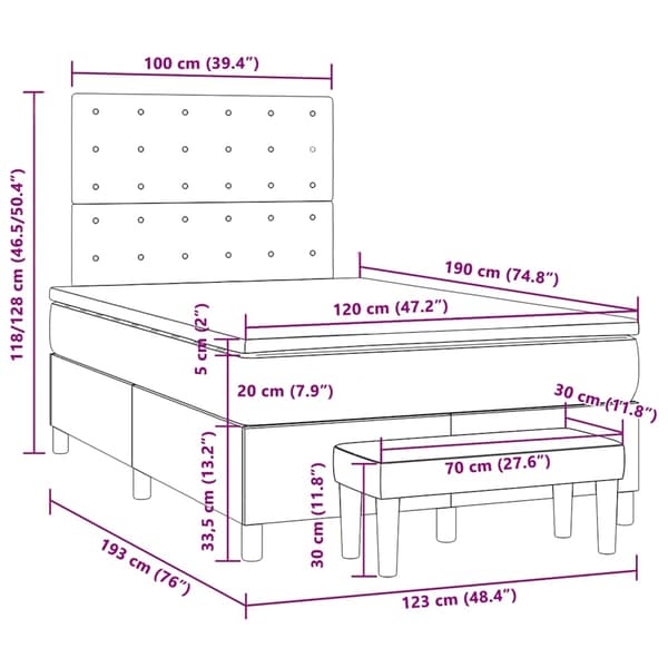 vidaXL Ramsäng med madrass ljusgrå 120x190 cm sammet Grå