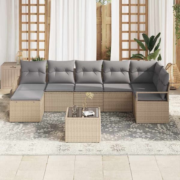 vidaXL Soffset med kudde 8 pcs Beige konstrotting Beige