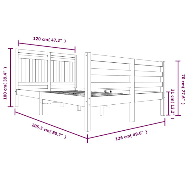 vidaXL Sängram vit massivt trä 120x200 cm enkelsäng Vit