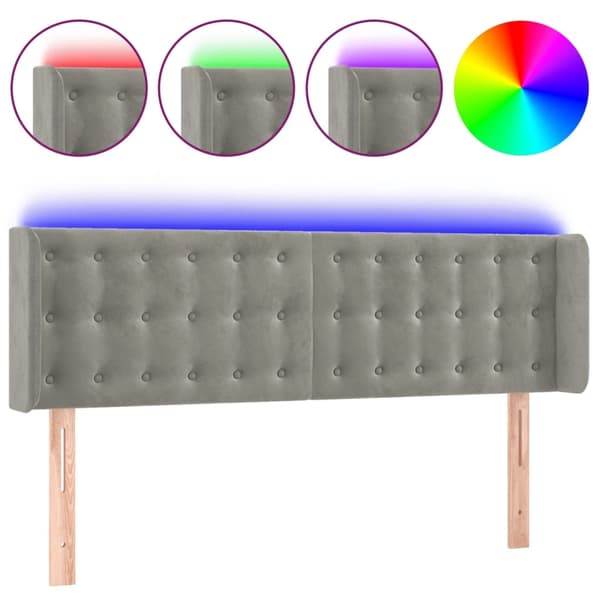 vidaXL Sänggavel LED ljusgrå 147x16x78/88 cm sammet Grå