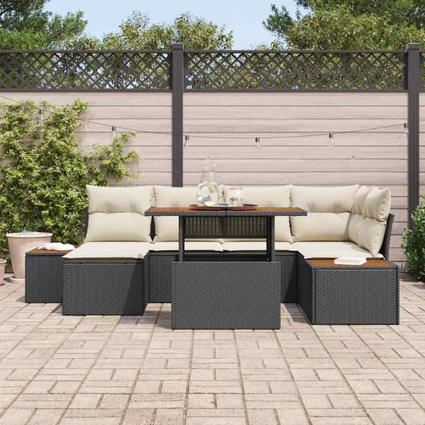 vidaXL Trädgårdsoffset 7 st Svart Poly rattan art