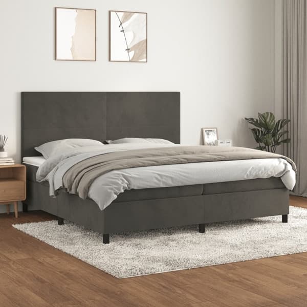 vidaXL Ramsäng med madrass mörkgrå 200x200 cm sammet Grå