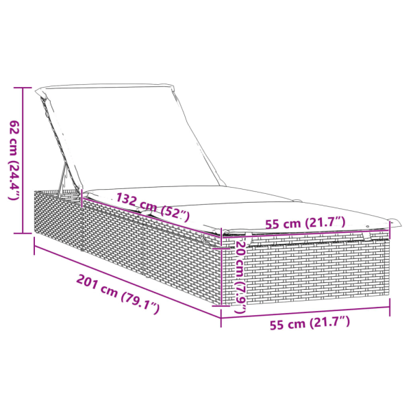 vidaXL Solsäng 1 st med bord grå konstrotting Grå