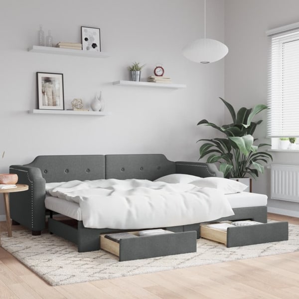 vidaXL Dagbädd utdragbar med lådor mörkgrå 100x200 cm tyg Grå
