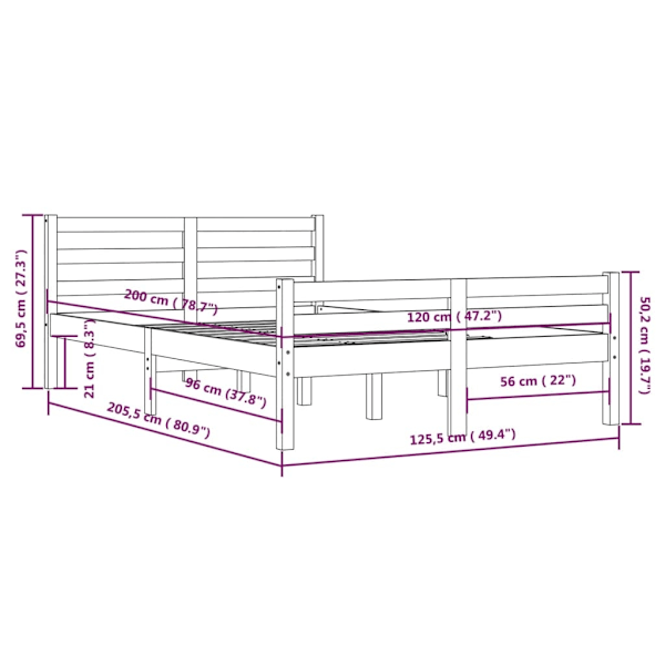 vidaXL Sängram svart massivt trä 120x200 cm Svart