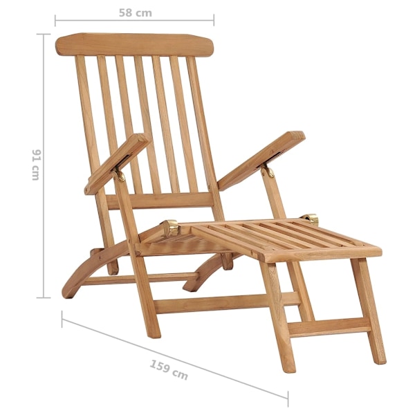 vidaXL Däckstolar med fotpallar och bord massiv teak Brun