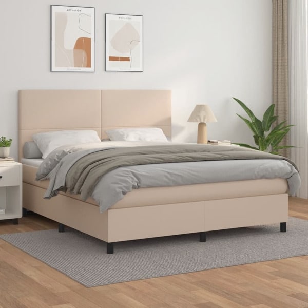 vidaXL Ramsäng med bäddmadrass cappuccino 180x200 cm konstläder Brun
